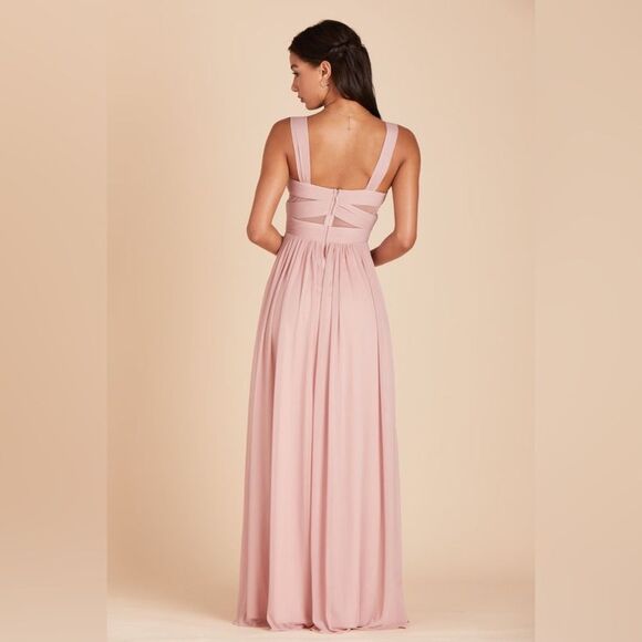 Birdy Grey Dusty Rose Pink Chiffon Full Length Mesh Cutout Elyse Dress - Picture 3 of 8